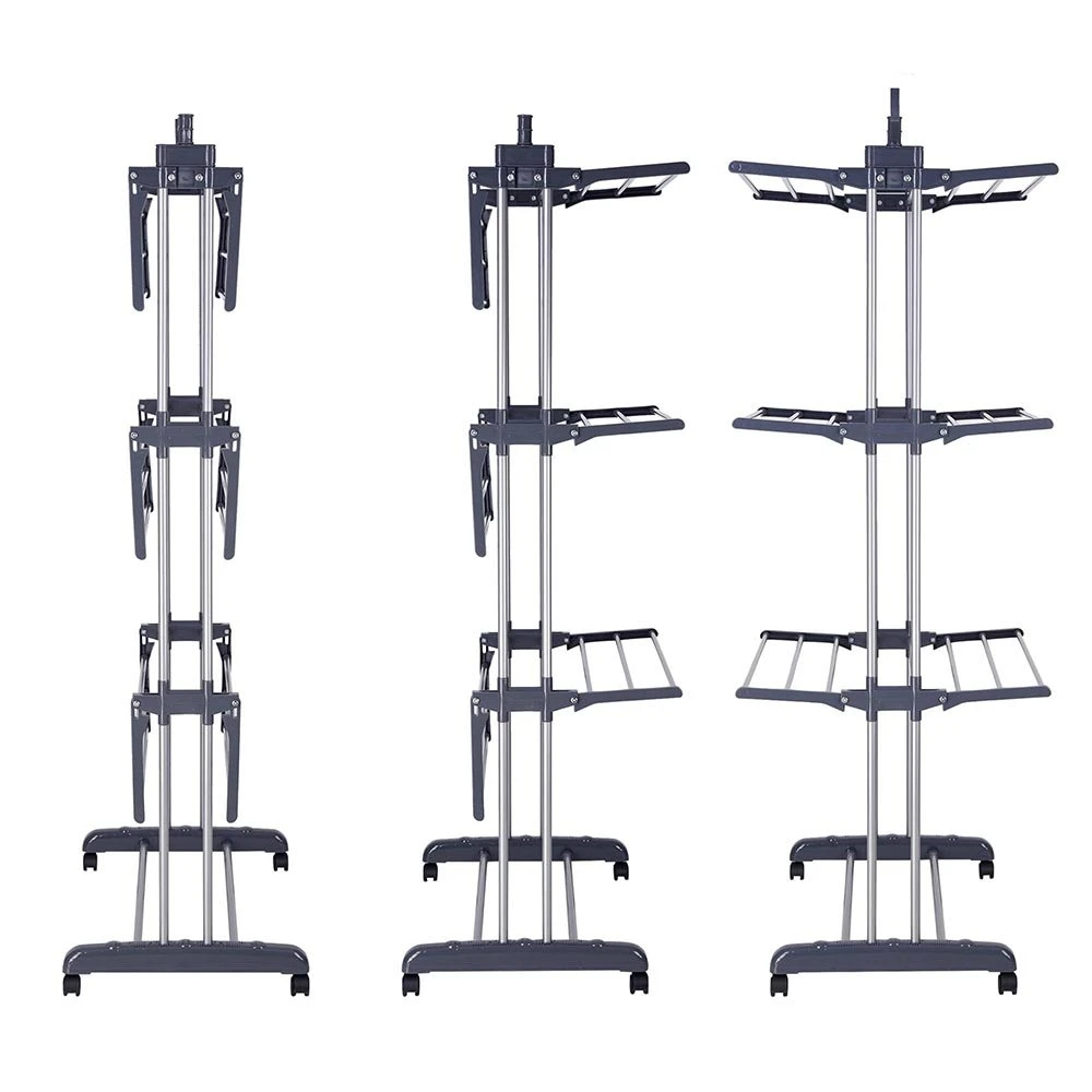 Foldable 3 Tier Clothes Drying Rack Rolling Collapsible Laundry Dryer Hanger Stand Rail Suitable for Indoor or Outdoor