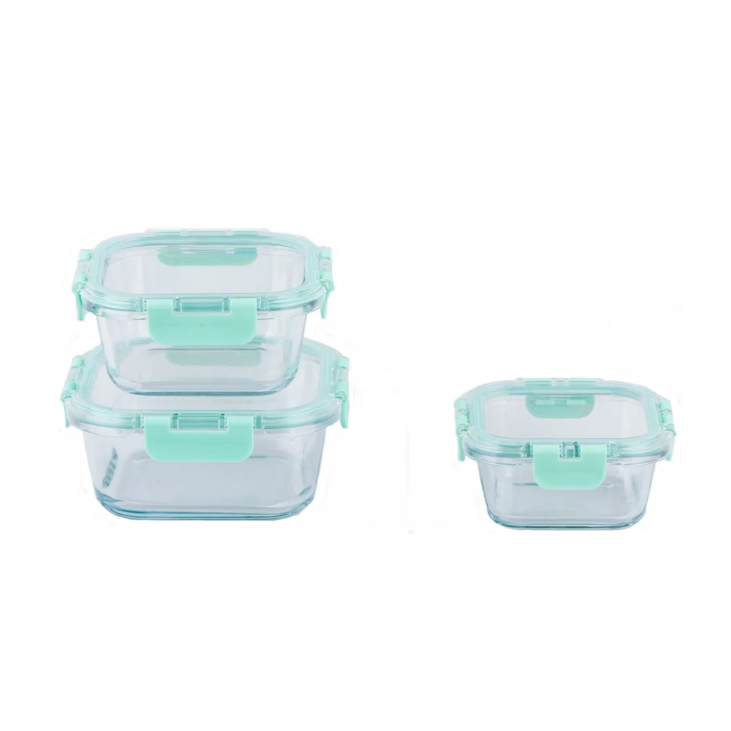 Square Glass Food Preservation Lunch Box with Plastic Lid