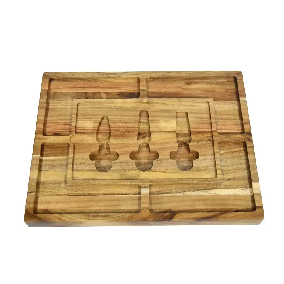 Natural Wooden Thick Cheese Boards Steak Chopping Board with Ceramic Bowl