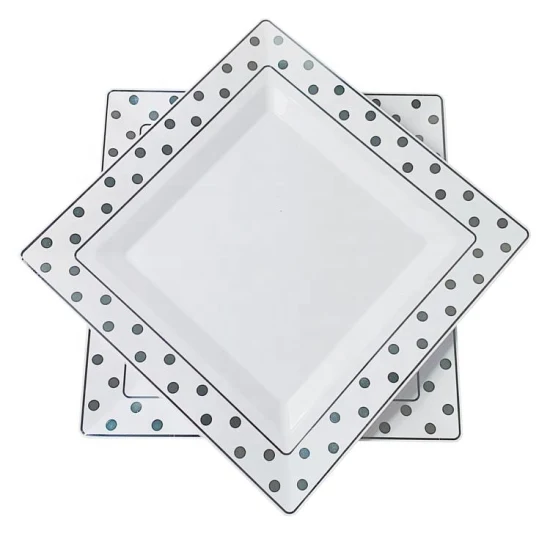 10-дюймовые квадратные одноразовые пластиковые тарелки для свадебной вечеринки, сверхмощные обеденные тарелки